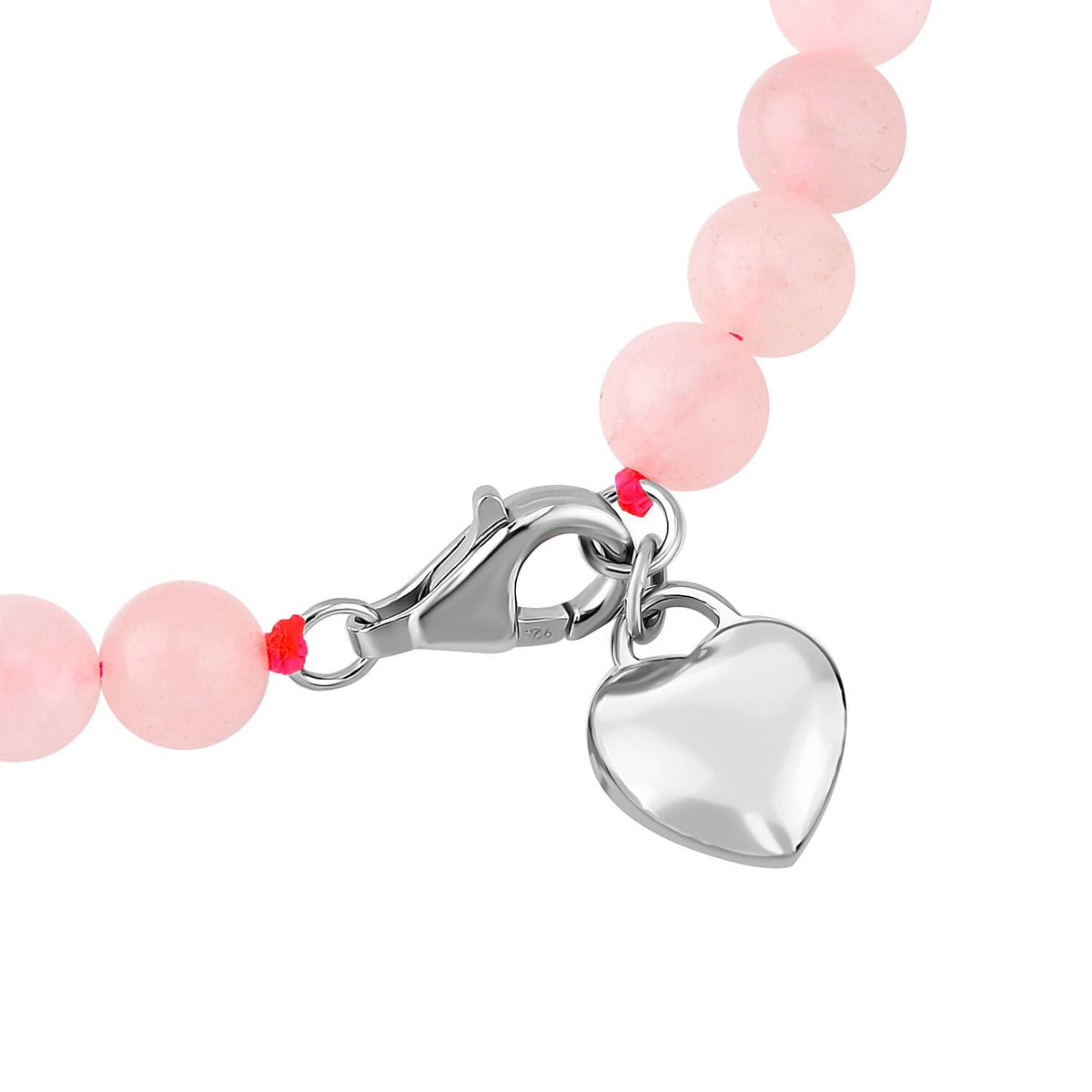 Rose Quartz Heart Charms Bracelet (Size - 7.5) in Rhodium Overlay Sterling Silver 7368353 3