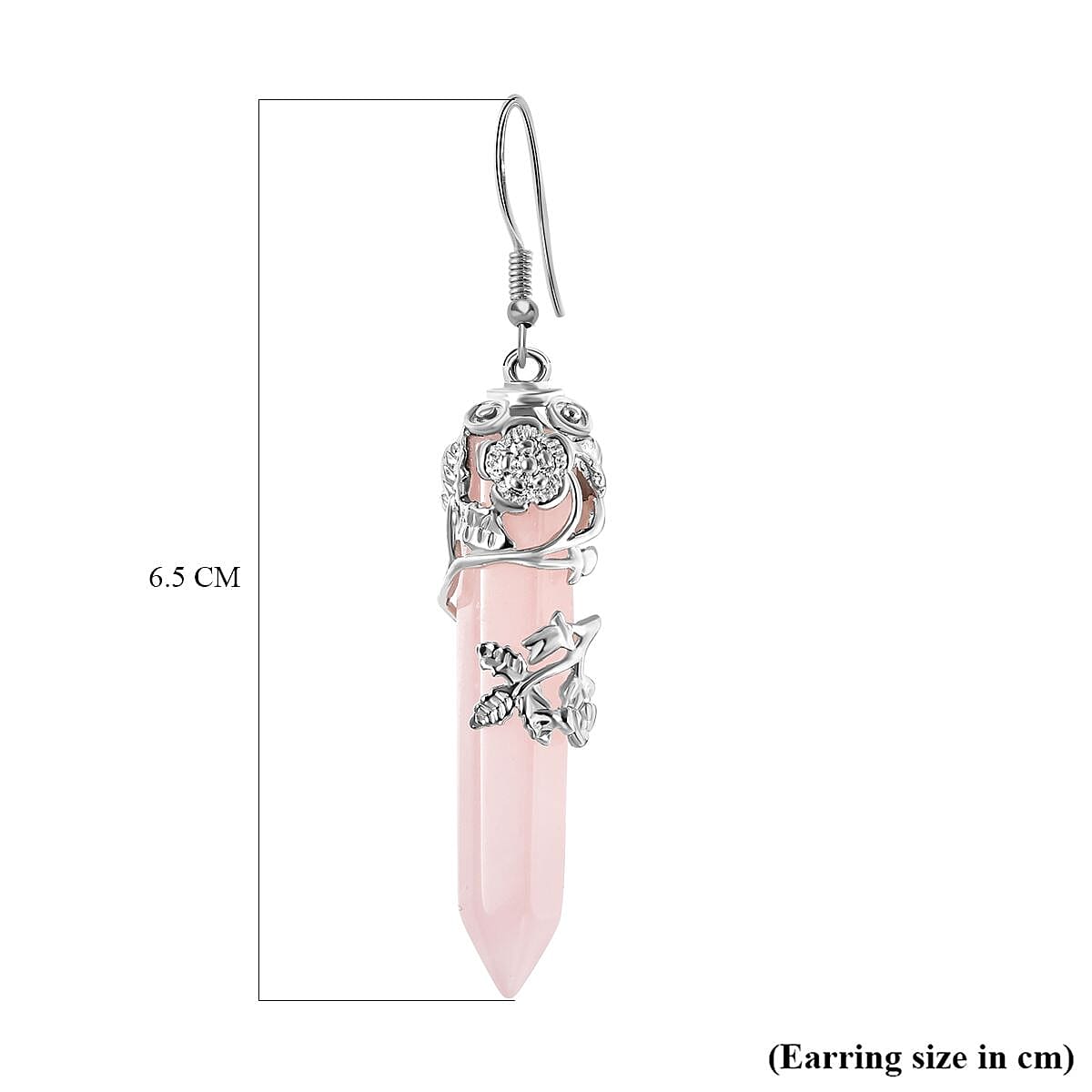 Rose Quartz Floral Vine Stainless Steel Earrings in Silver Tone 7266246 5