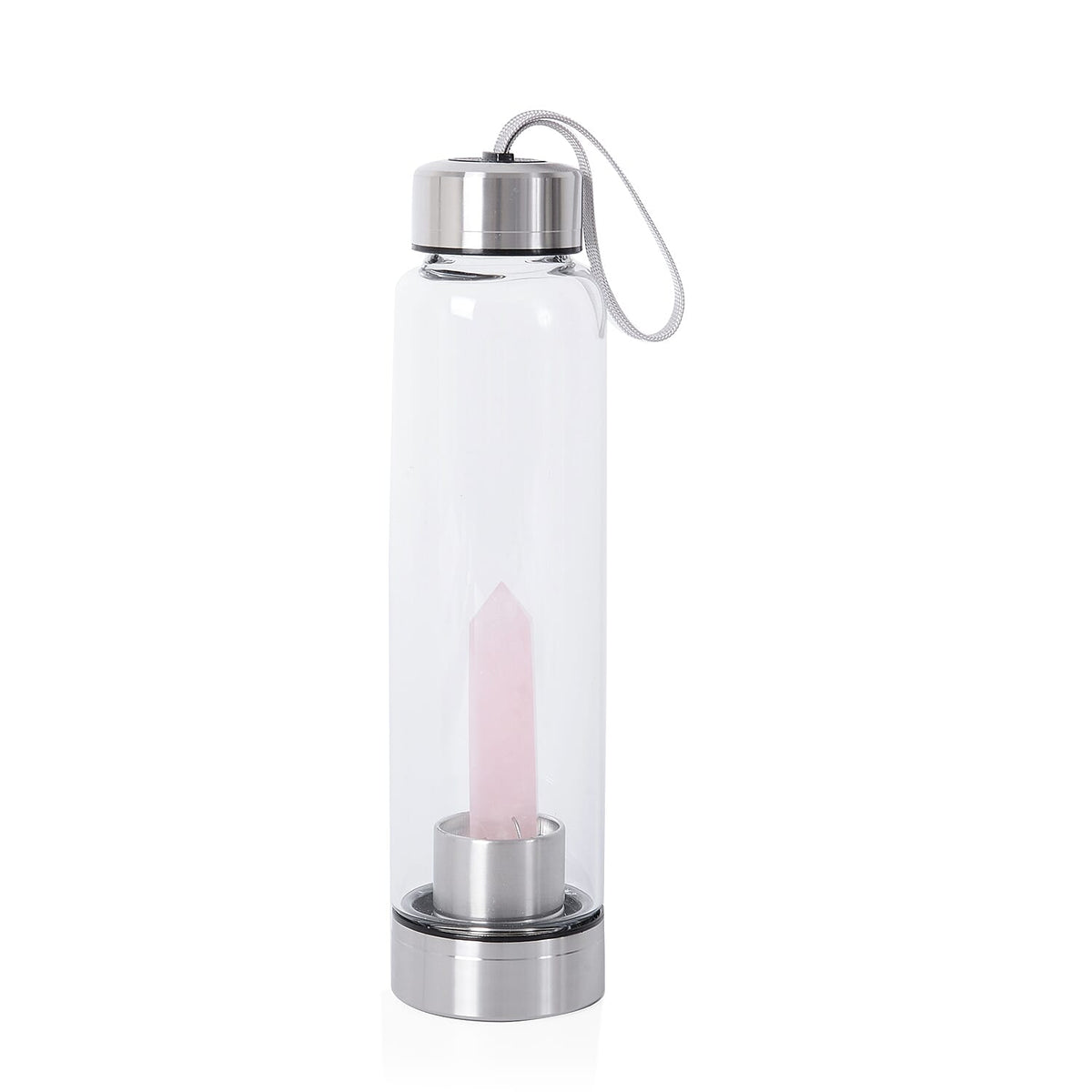 Rose Quartz Crystal Water Bottle with Stainless Steel Cap Size 25.5x6.5 Cm in Pink Colour 3435698 0