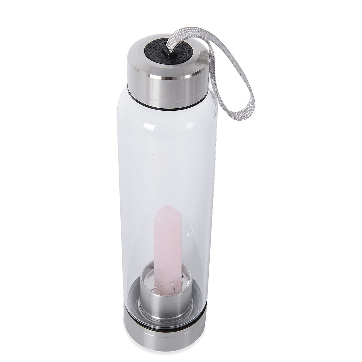 Rose Quartz Crystal Water Bottle with Stainless Steel Cap Size 25.5x6.5 Cm in Pink Colour 3435698 3