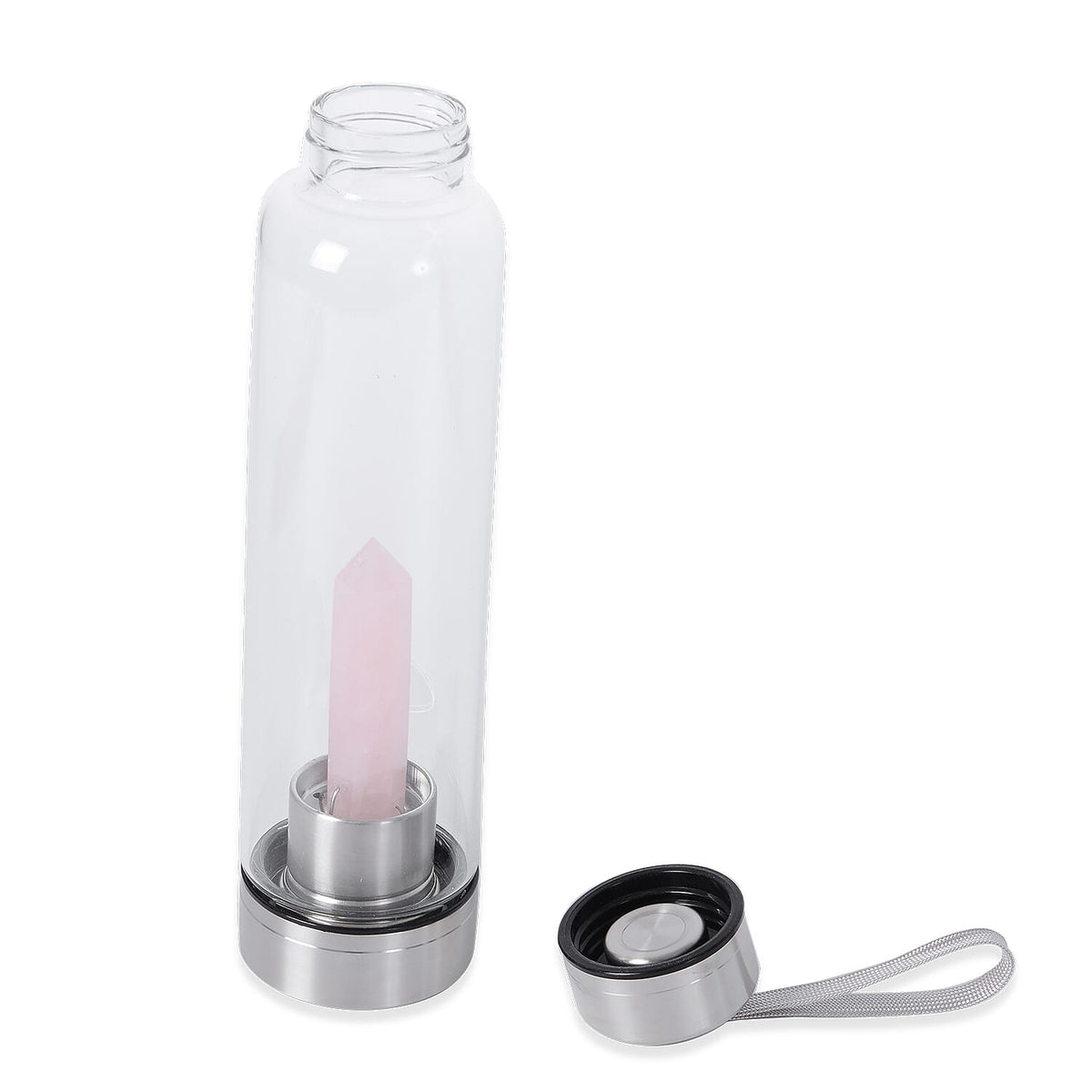 Rose Quartz Crystal Water Bottle with Stainless Steel Cap Size 25.5x6.5 Cm in Pink Colour 3435698 4