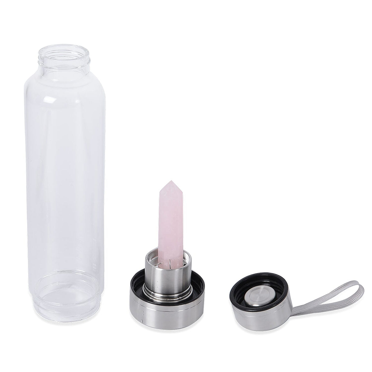 Rose Quartz Crystal Water Bottle with Stainless Steel Cap Size 25.5x6.5 Cm in Pink Colour 3435698 5