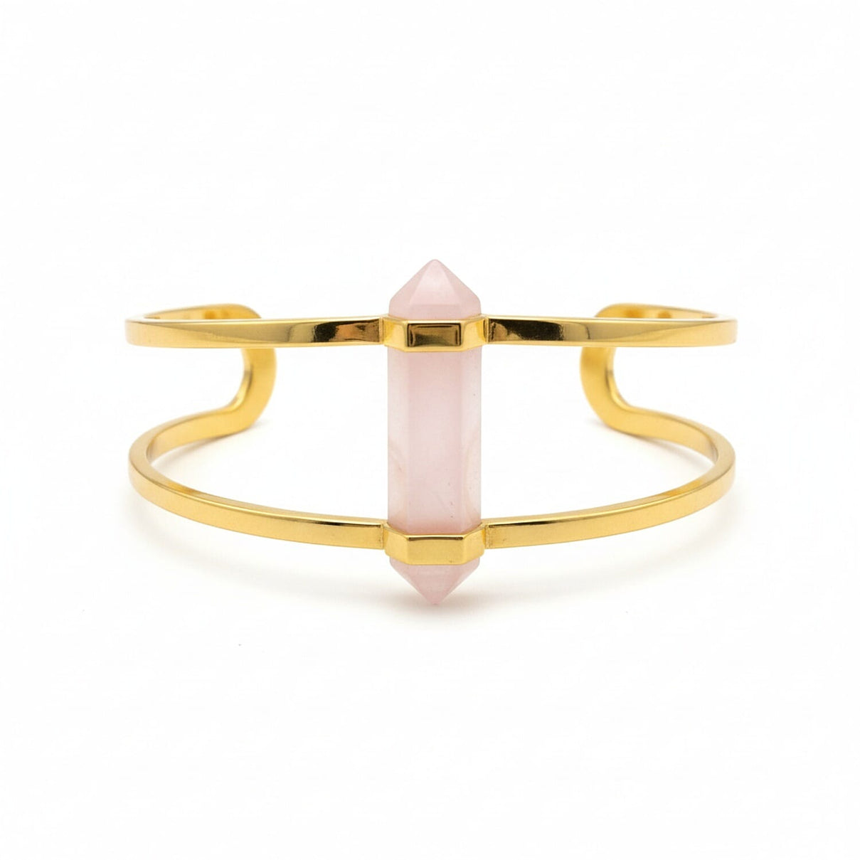 Rose Quartz Cuff Bangle (Size 7 Adjustable) in Yellow Gold Plated 20.00 Ct. 8261209 0