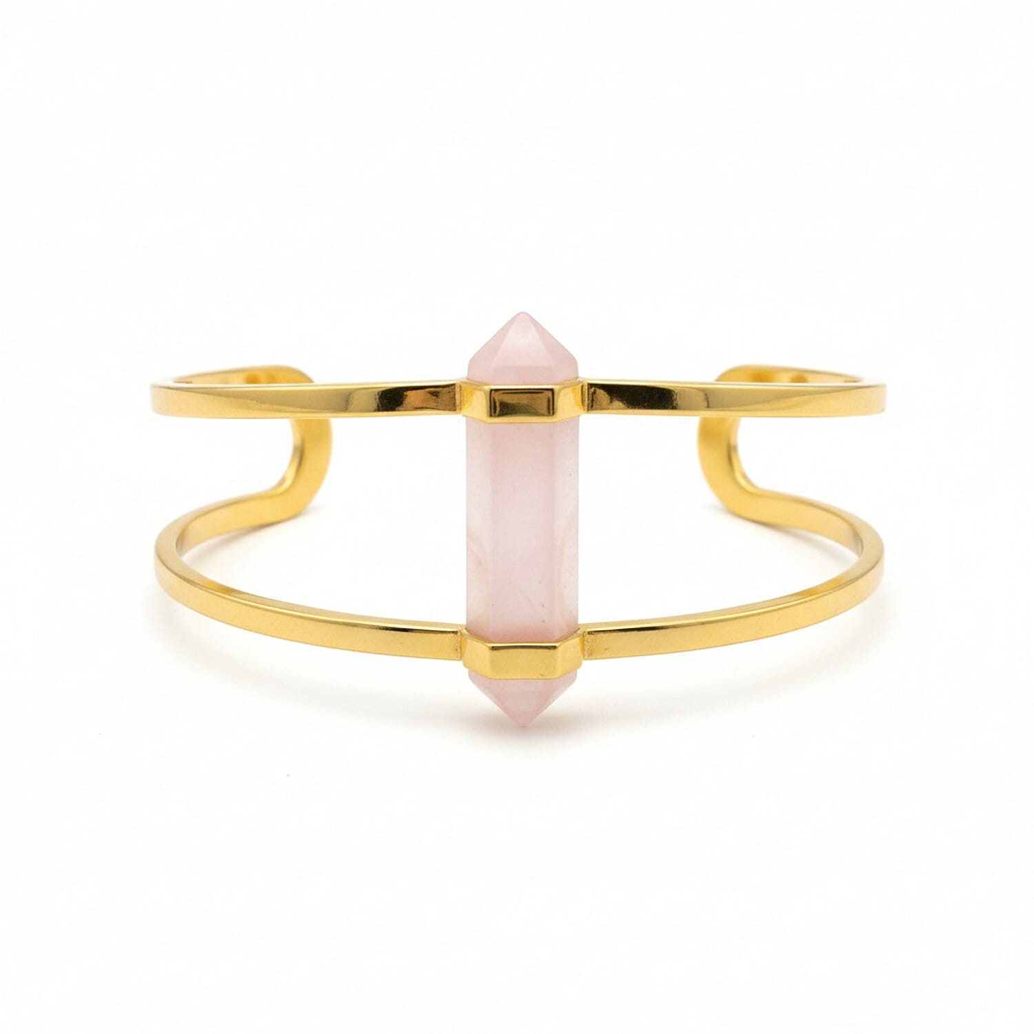 Rose Quartz Cuff Bangle (Size 7 Adjustable) in Yellow Gold Plated 20.00 Ct. 8261209 0