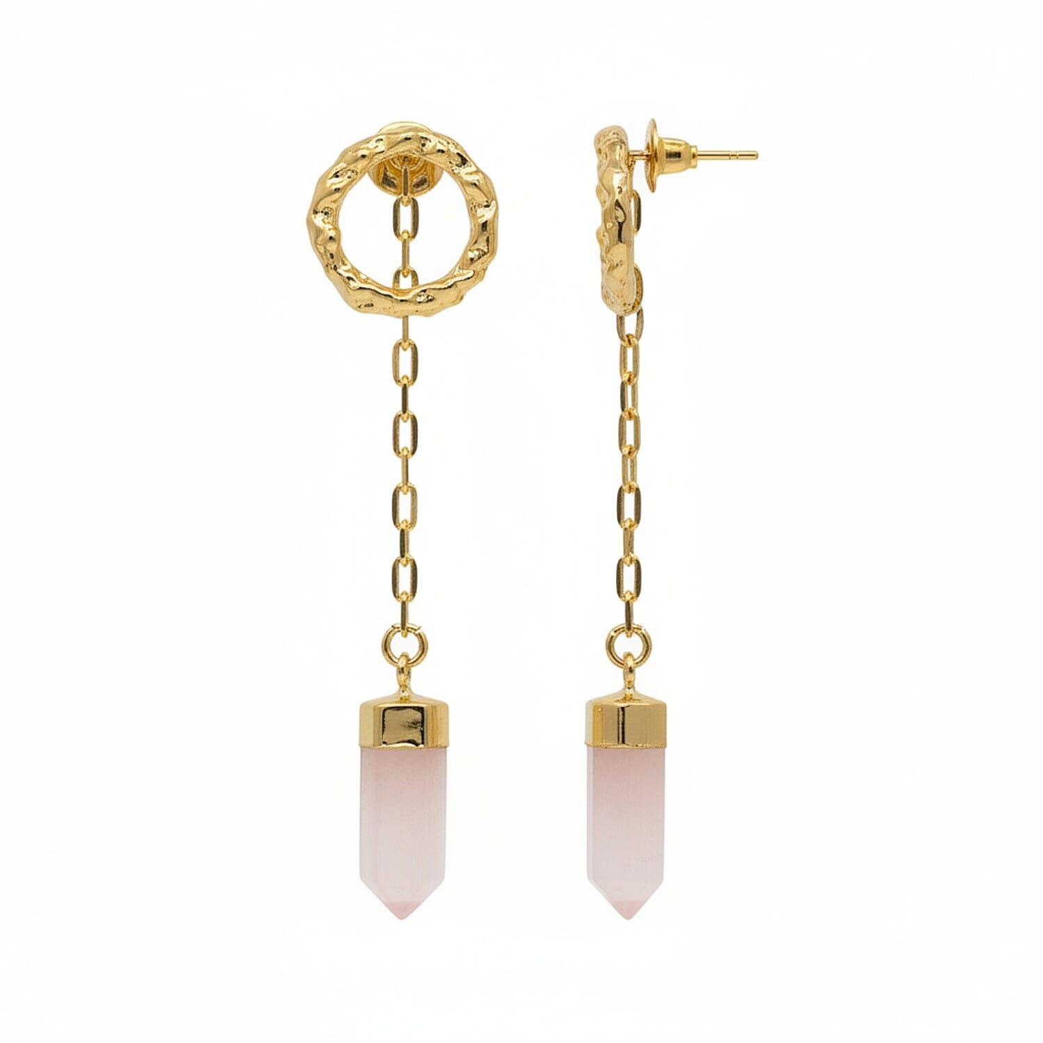 Rose Quartz Dangling Earring with Push Back in Yellow Gold Plated 12.00 Ct. 8262234 0