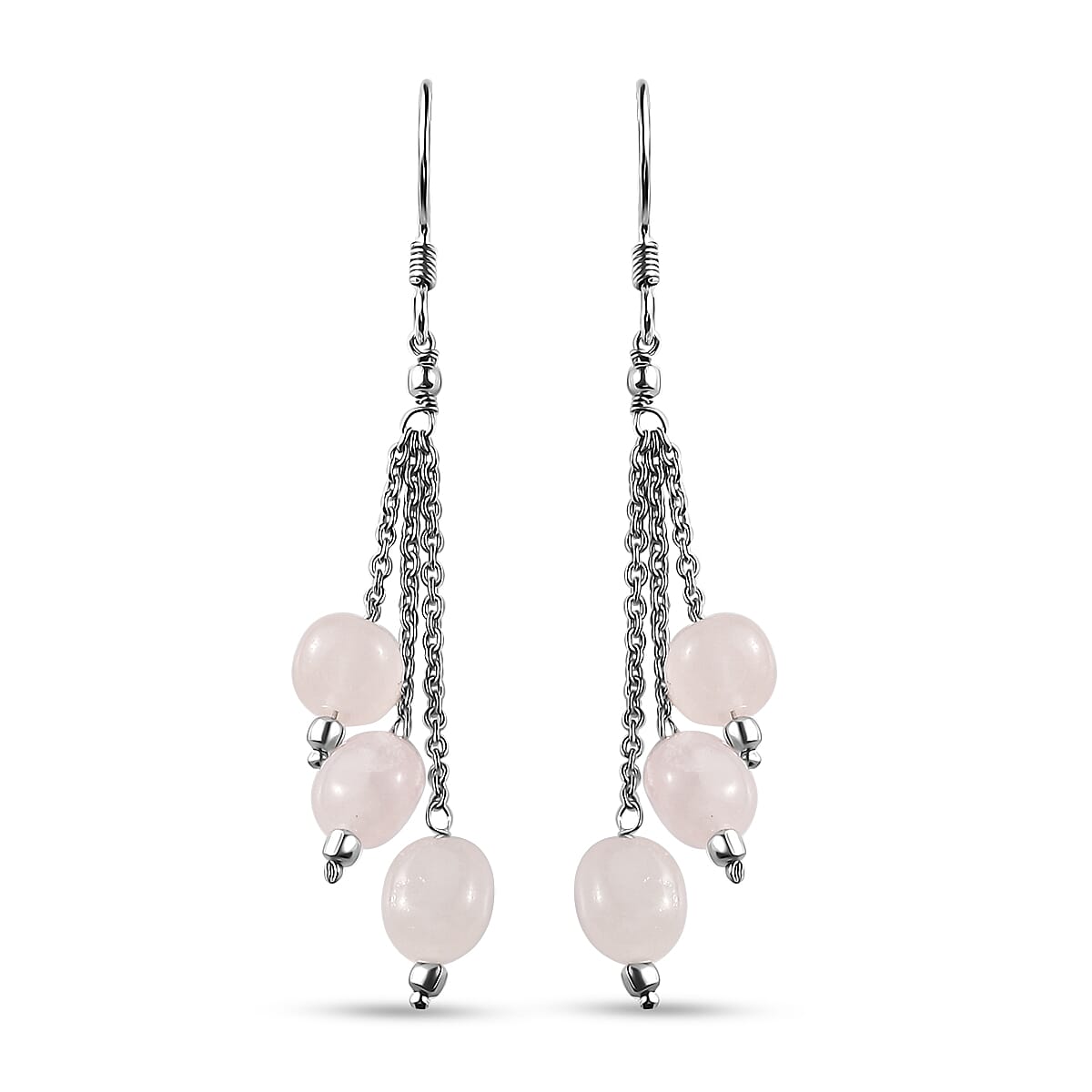 Rose Quartz Dangle Earrings in Platinum Overlay Sterling Silver 8.00 Ct. 7955881 0