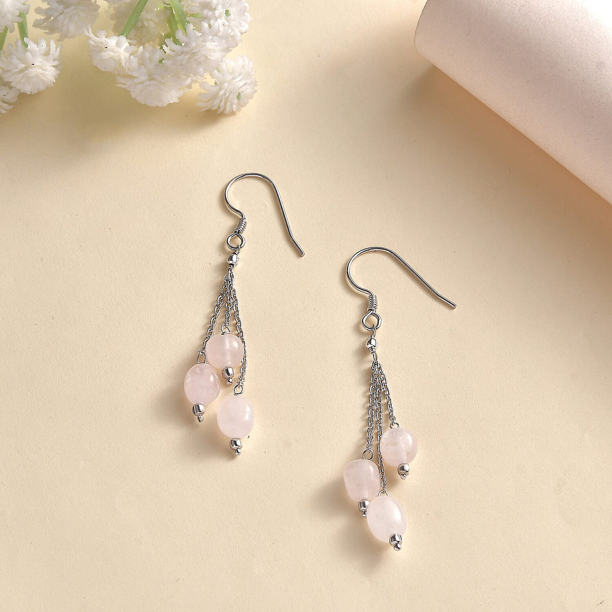 Rose Quartz Dangle Earrings in Platinum Overlay Sterling Silver 8.00 Ct. 7955881 1