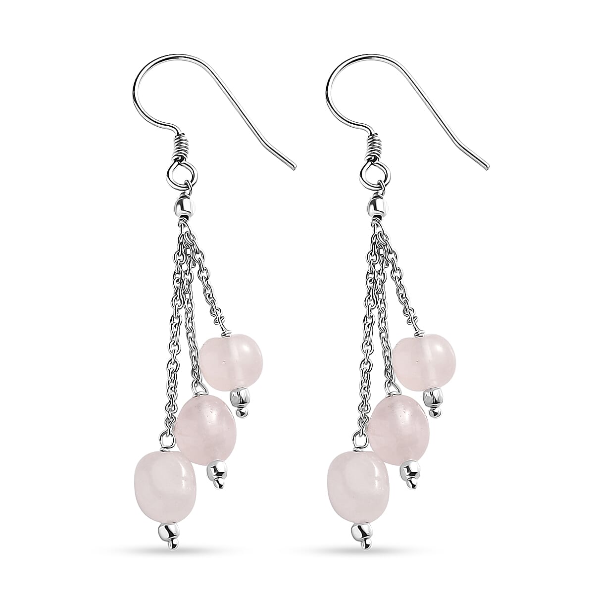 Rose Quartz Dangle Earrings in Platinum Overlay Sterling Silver 8.00 Ct. 7955881 2