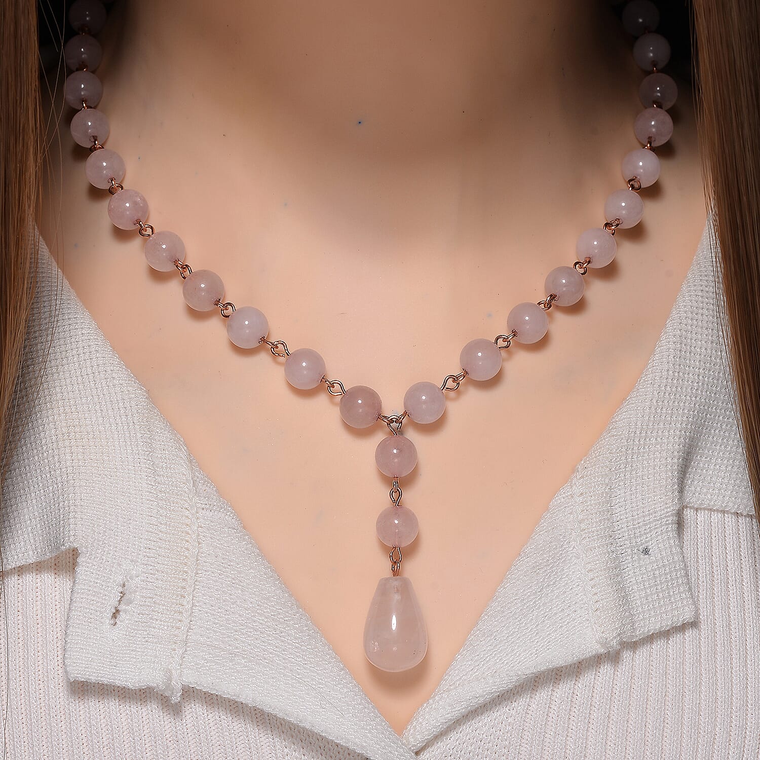 Rose Quartz Necklace (Size 18-2 Ext) in Rose Gold Tone 140.00 Ct. 8129868 2