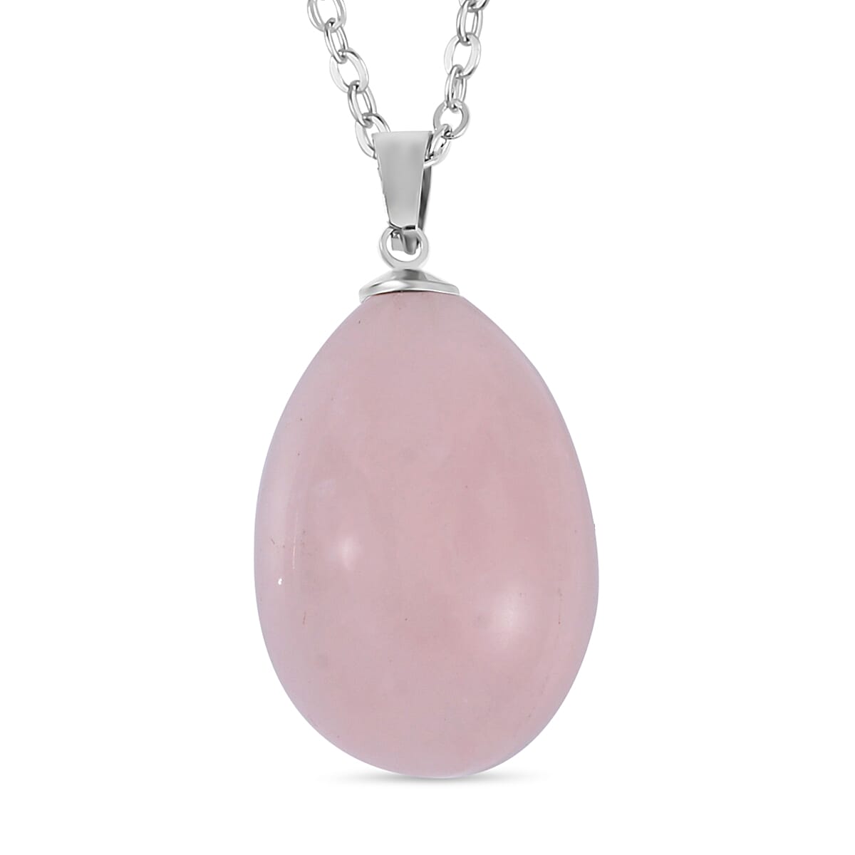 Rose Quartz Egg Shaped Necklace (Size - 30) in Stainless Steel 7688636 0