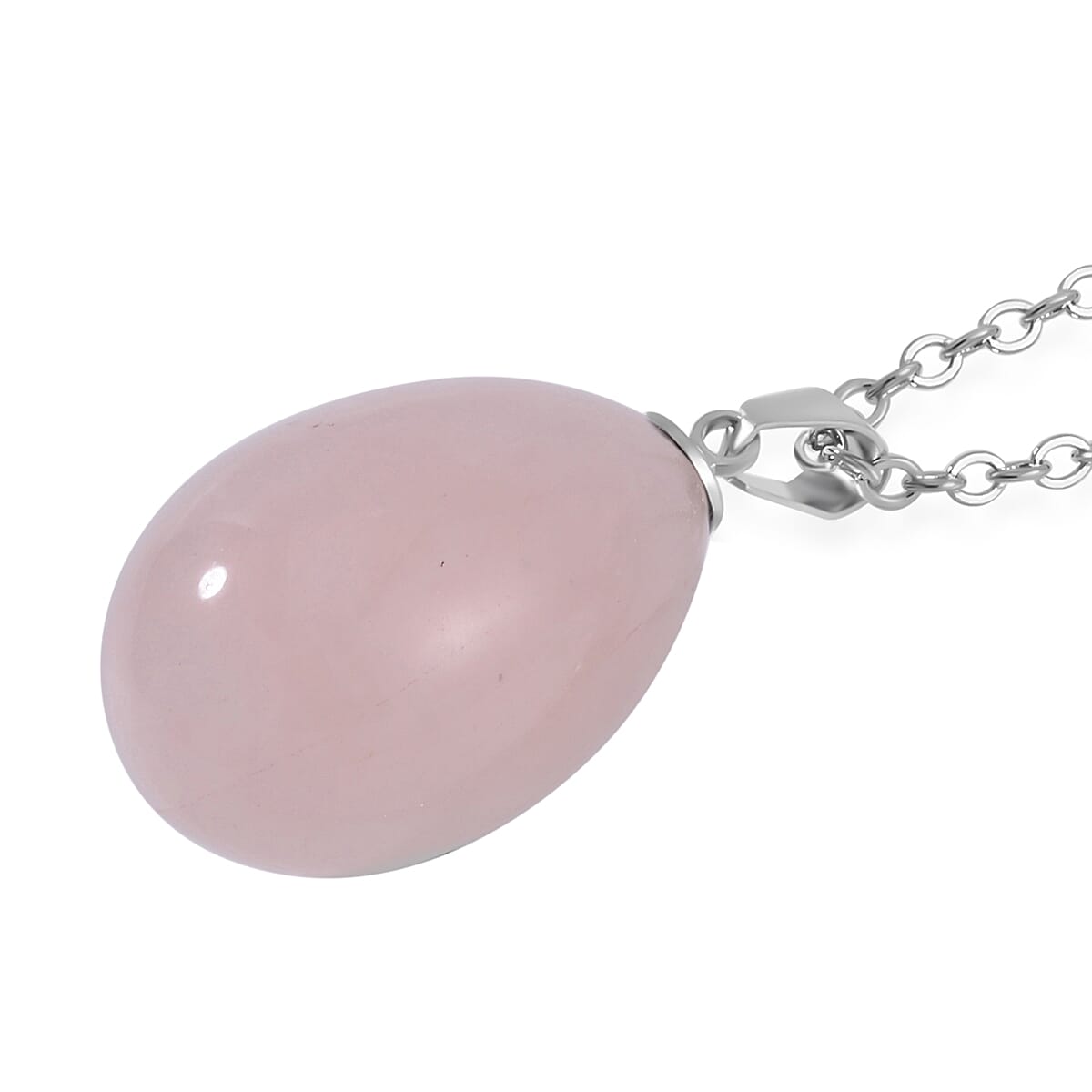 Rose Quartz Egg Shaped Necklace (Size - 30) in Stainless Steel 7688636 4