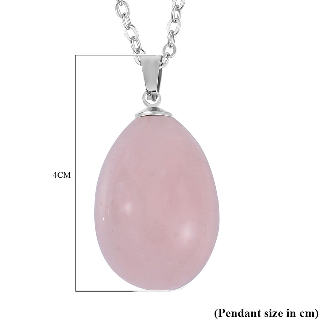 Rose Quartz Egg Shaped Necklace (Size - 30) in Stainless Steel