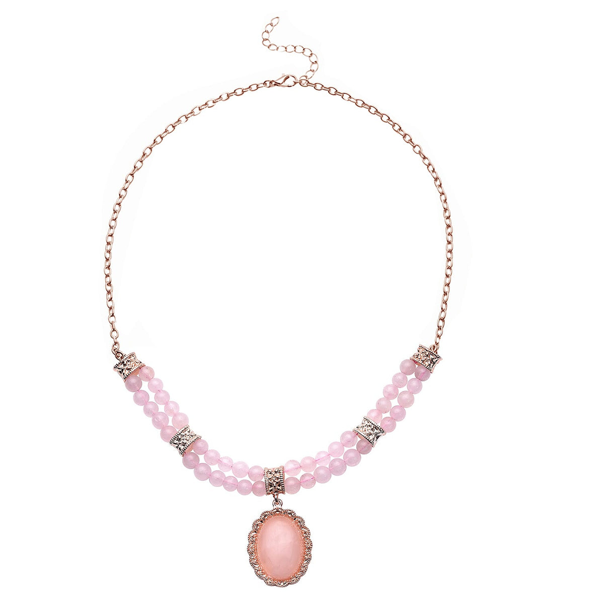 Rose Quartz Necklace (Size -18 With 2 Inch Extender) in Rose Gold Tone 140.50 Ct. 6921701 0