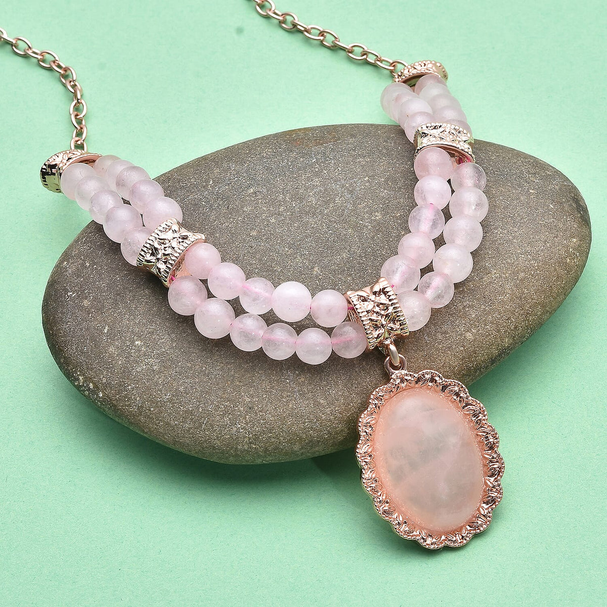 Rose Quartz Necklace (Size -18 With 2 Inch Extender) in Rose Gold Tone 140.50 Ct. 6921701 2