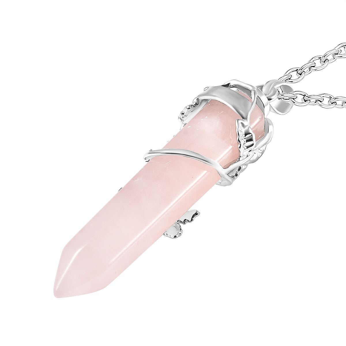 Rose Quartz Floral Vine Pendant with Chain (Size - 24) in White Tone 27.0 Ct 4121831 5