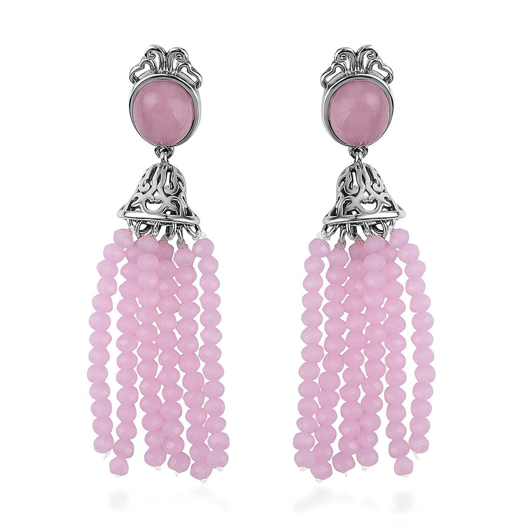 Rose Quartz and Simulated Rose Quartz Beads Earrings in Stainless Steel 26.00 Ct.