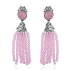Rose Quartz and Simulated Rose Quartz Beads Earrings in Stainless Steel 26.00 Ct.