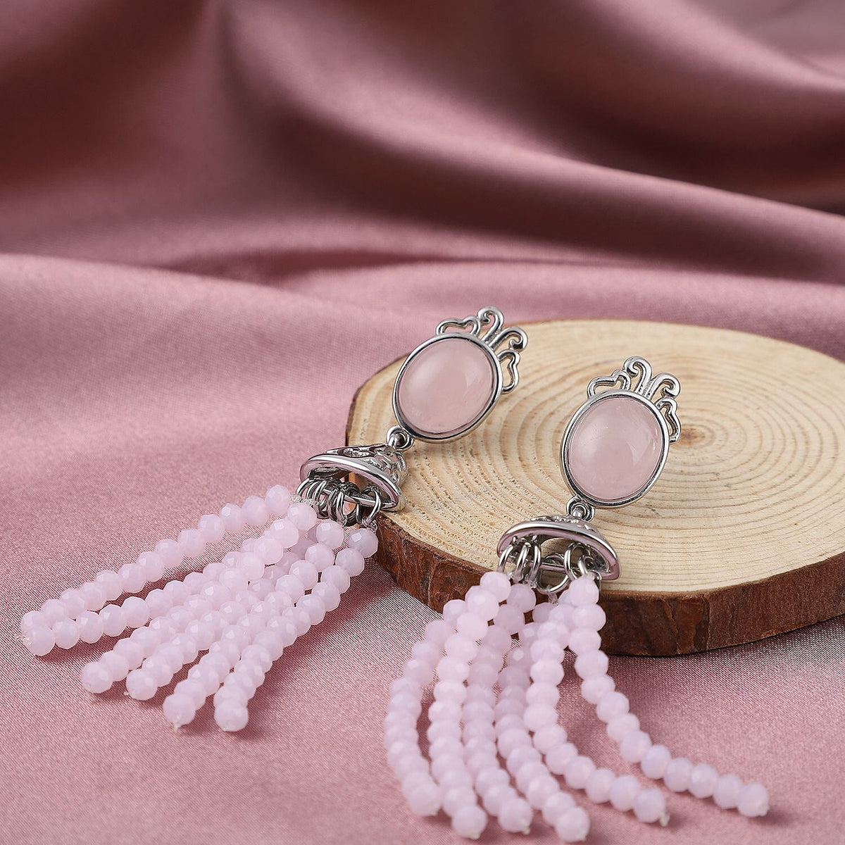 Rose Quartz and Simulated Rose Quartz Beads Earrings in Stainless Steel 26.00 Ct. 3874299 2