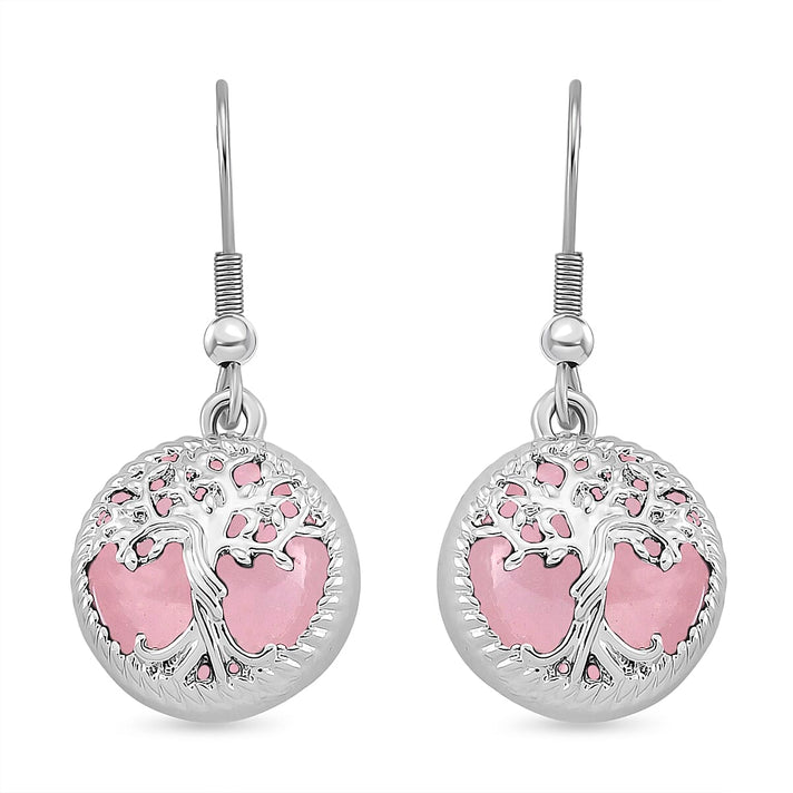 Rose Quartz Tree of Life Earring with Hook in Silver Tone 8256664 2