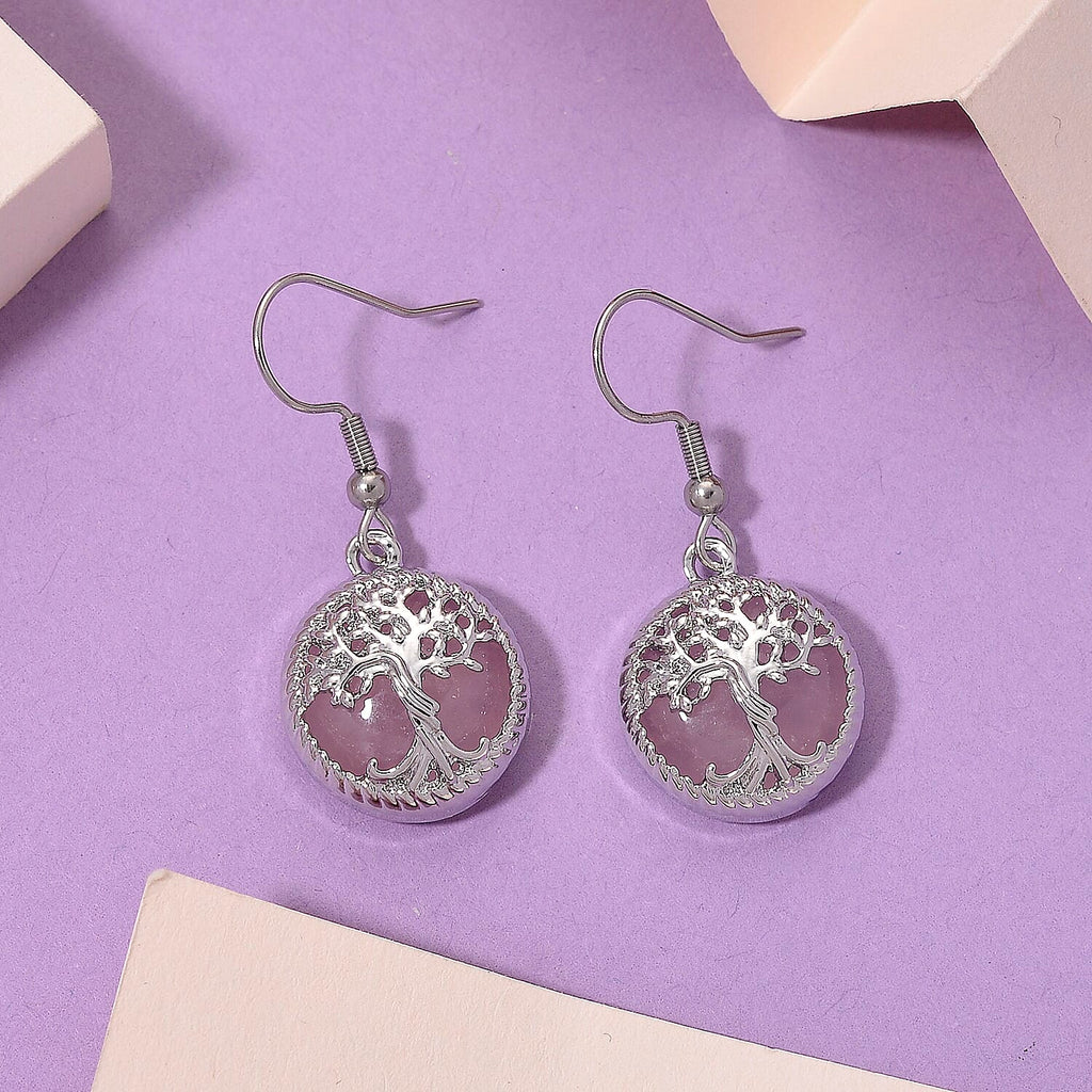 Rose Quartz Tree of Life Earring with Hook