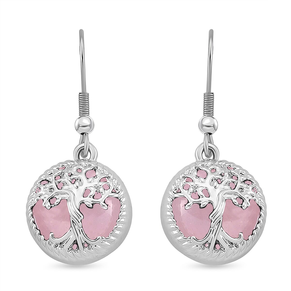 Rose Quartz Tree of Life Earring with Hook in Silver Tone 8256664 0