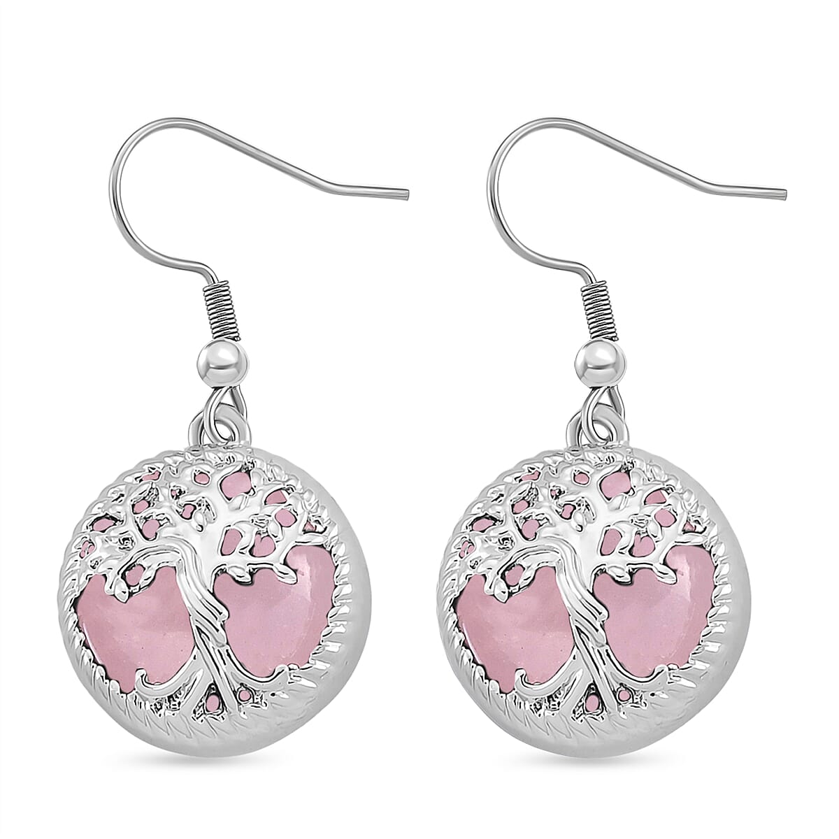 Rose Quartz Tree of Life Earring with Hook in Silver Tone 8256664 4