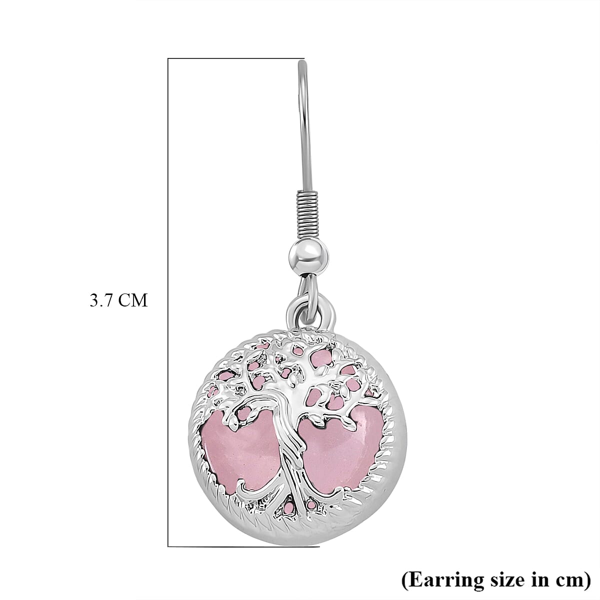 Rose Quartz Tree of Life Earring with Hook in Silver Tone 8256664 6