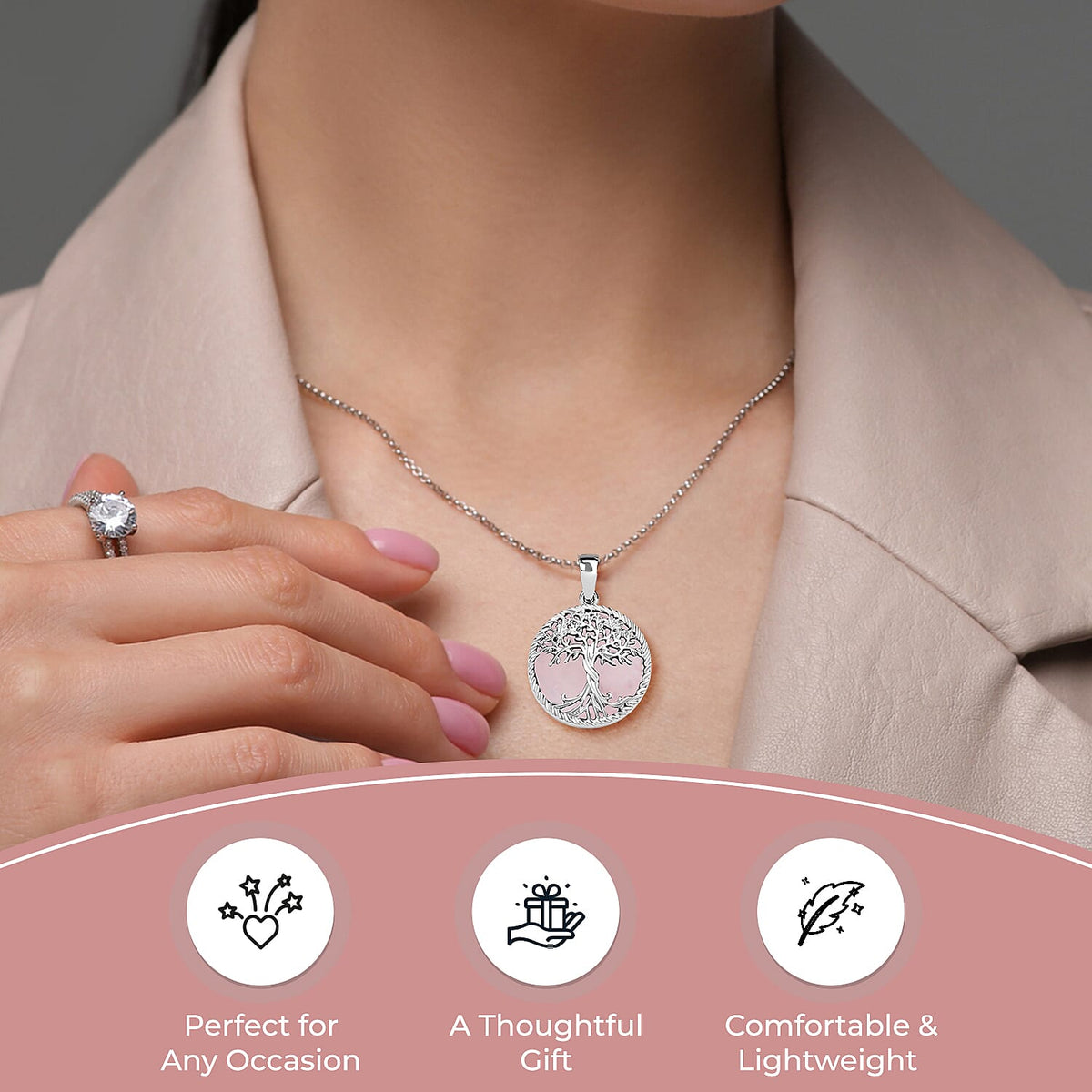 Rose Quartz Tree of Life Pendant with Chain (Size 20) 4223689 3