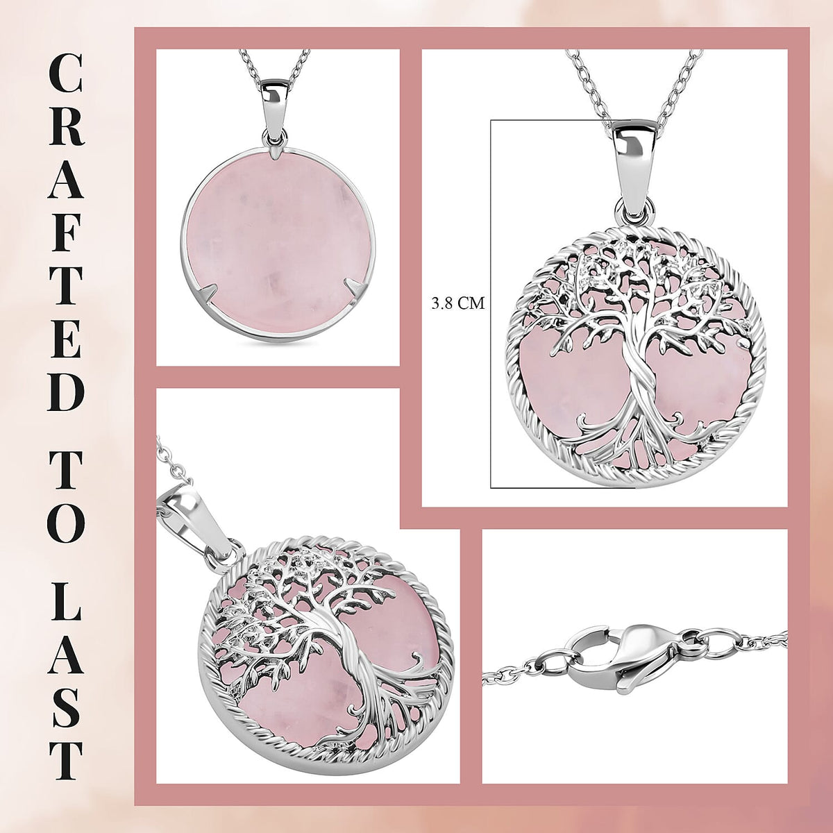 Rose Quartz Tree of Life Pendant with Chain (Size 20) 4223689 6