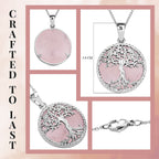 Rose Quartz Tree of Life Pendant with Chain (Size 20)