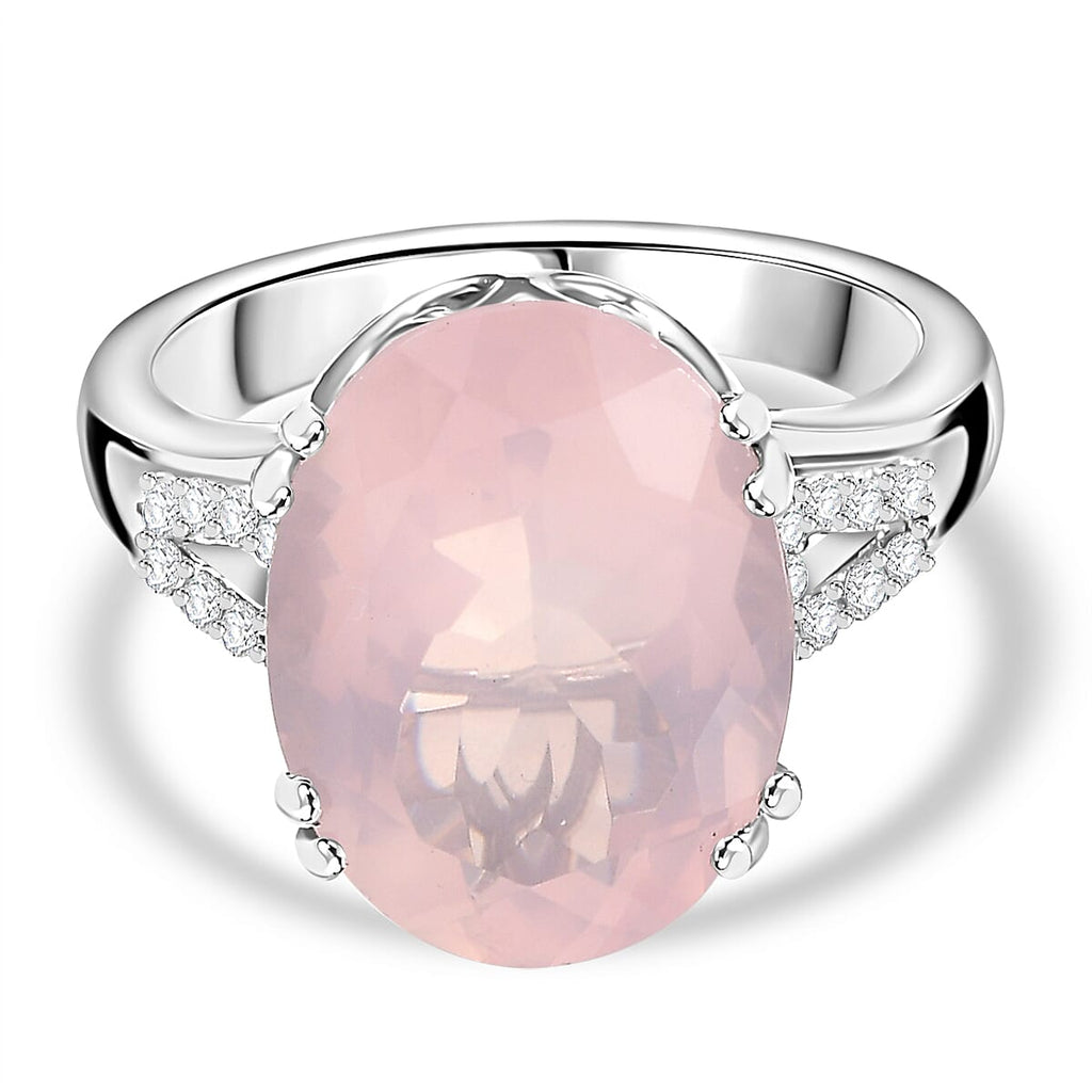 Natural Rose Quartz & Natural White Zircon Ring 8.436  Ct.