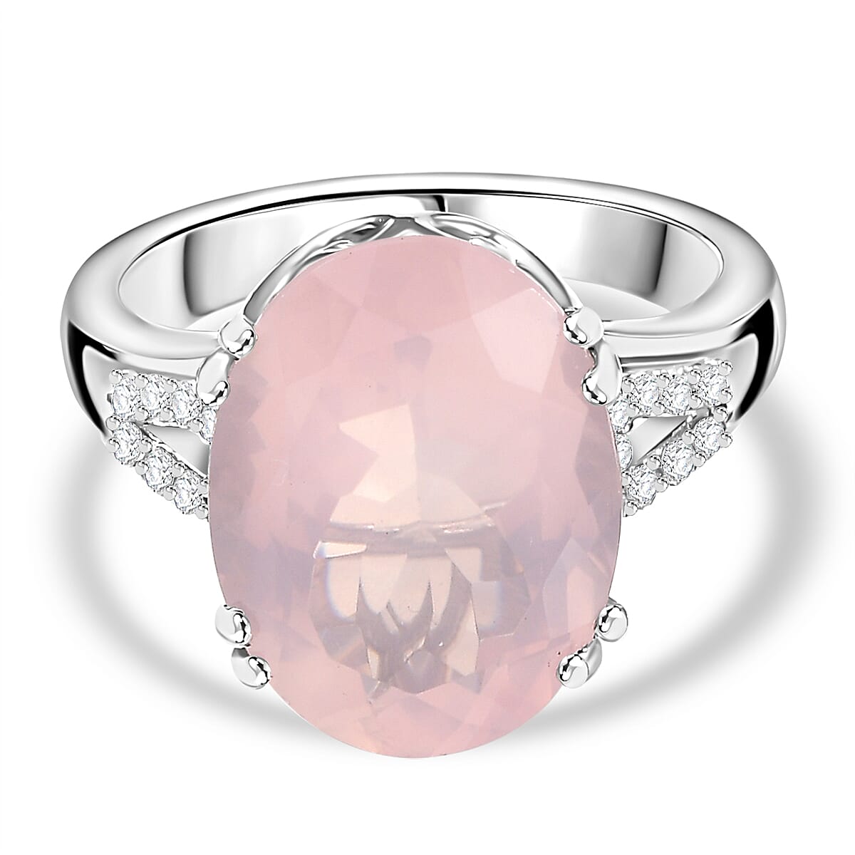 Natural Rose Quartz, Natural White Zircon Ring in Silver tone 8.43  Ct. 7859614 0
