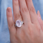 Natural Rose Quartz & Natural White Zircon Ring 8.436  Ct.