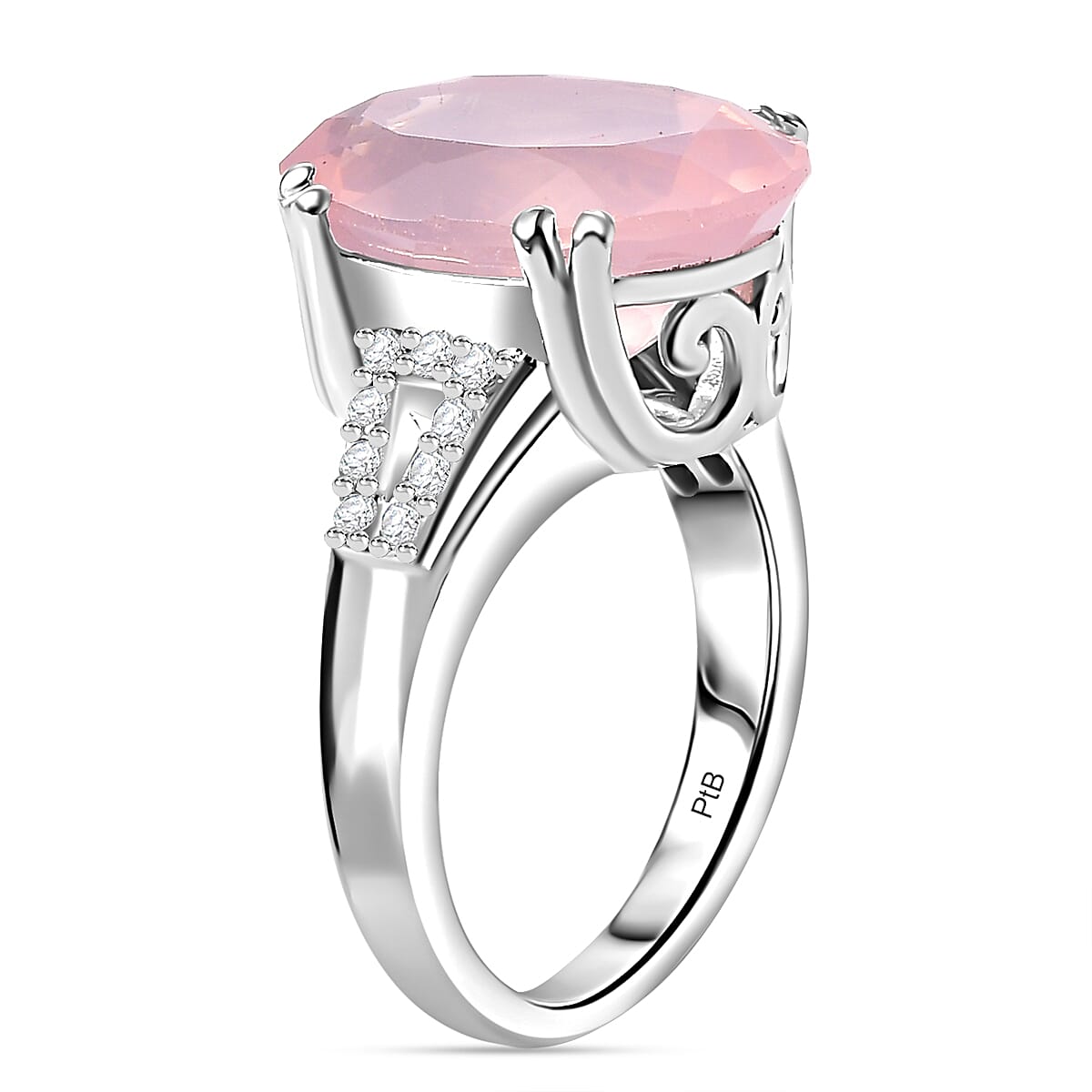 Natural Rose Quartz, Natural White Zircon Ring in Silver tone 8.43  Ct. 7859614 3