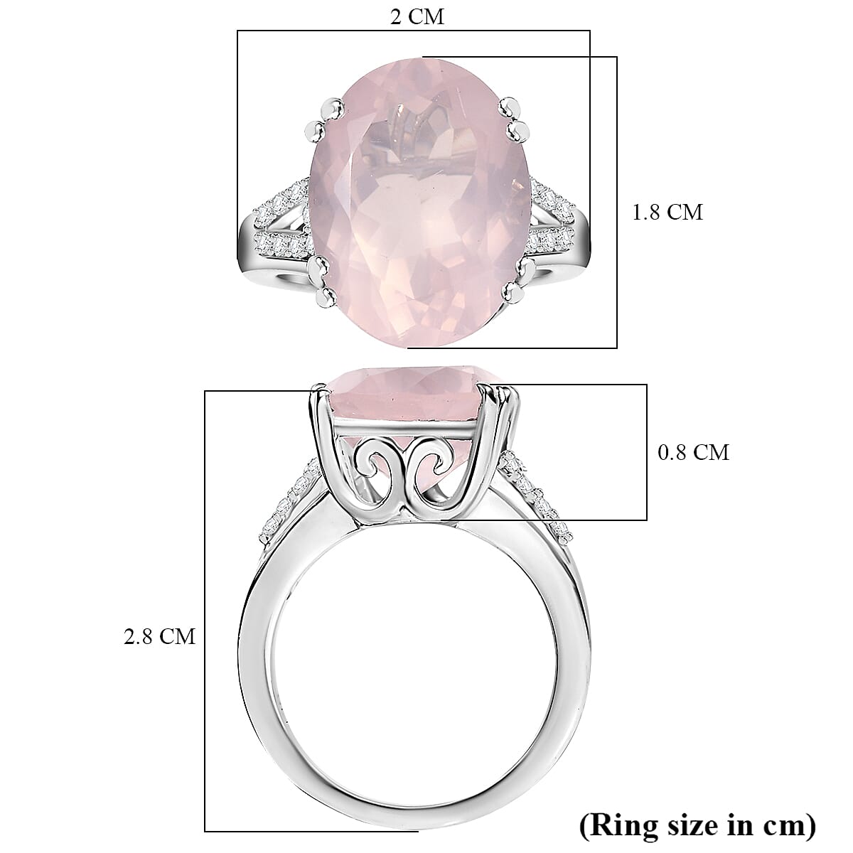 Natural Rose Quartz, Natural White Zircon Ring in Silver tone 8.43  Ct. 7859614 5
