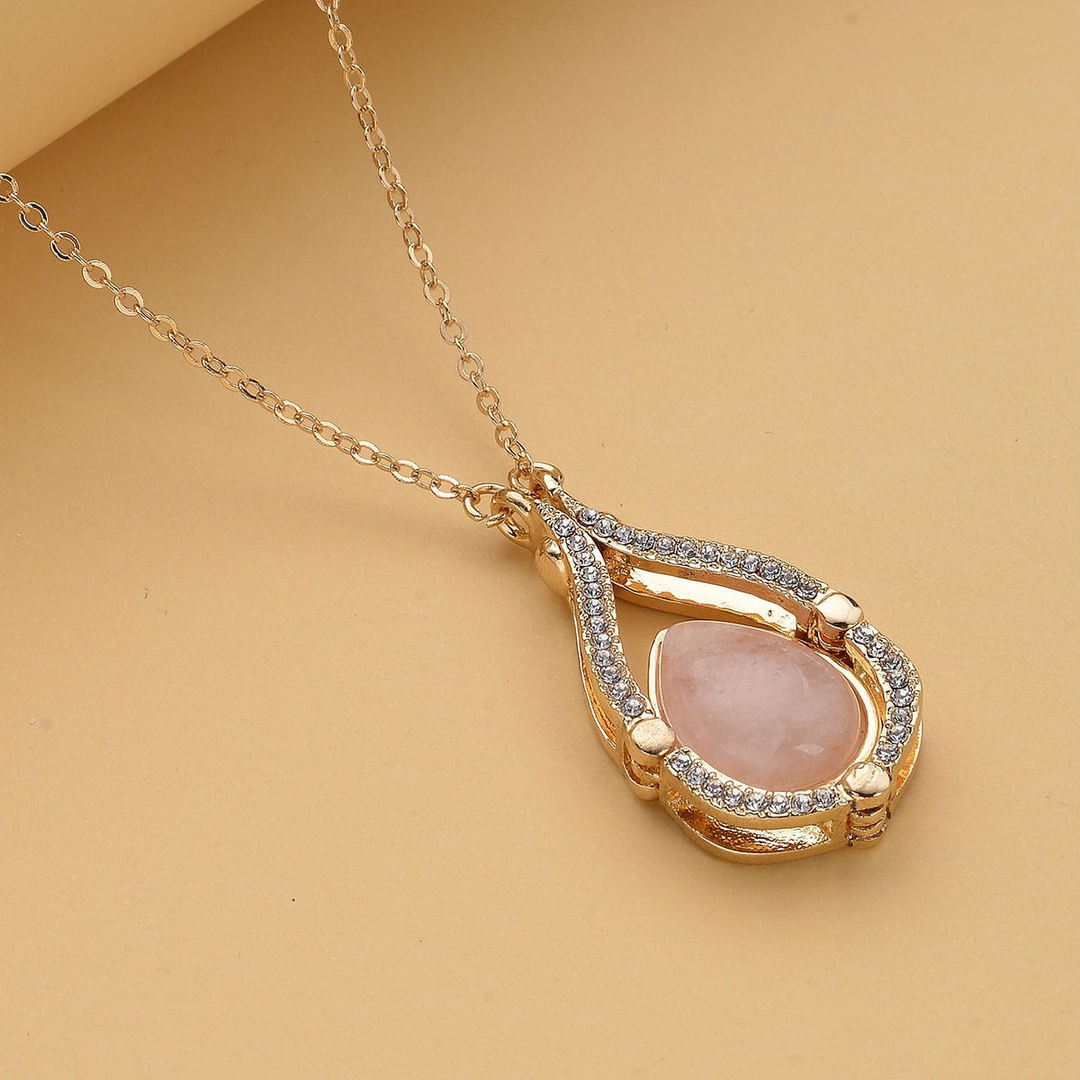 Rose Quartz and White Austrian Crystal Two Way Necklace (Size - 20 With 4 Inch Extender) in Yellow Gold Tone 7188696 2