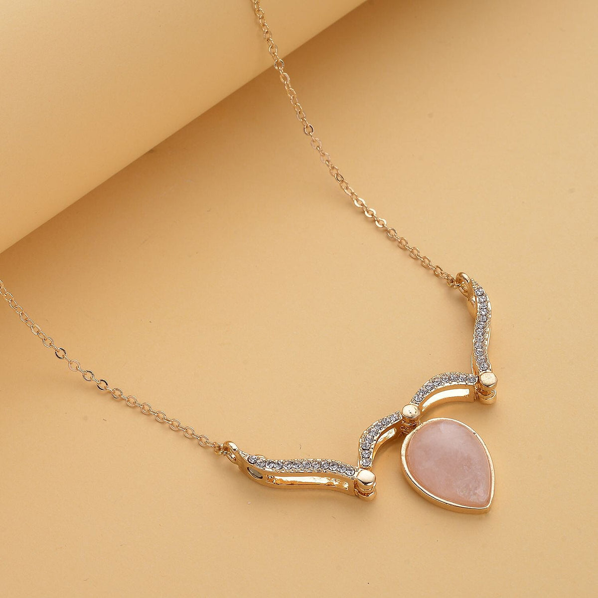 Rose Quartz and White Austrian Crystal Two Way Necklace (Size - 20 With 4 Inch Extender) in Yellow Gold Tone 7188696 3