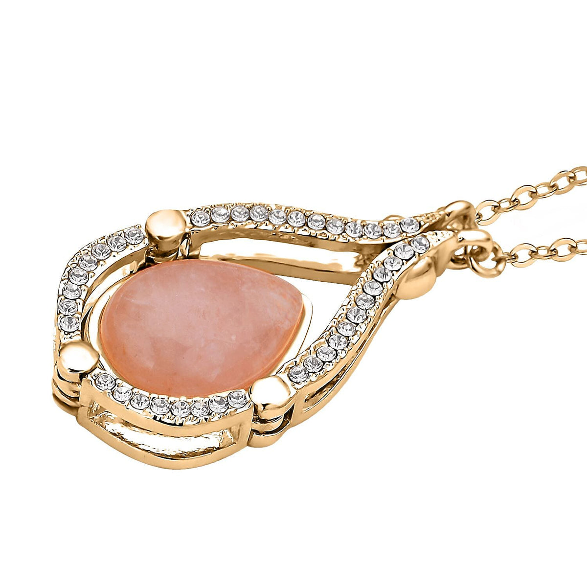 Rose Quartz and White Austrian Crystal Two Way Necklace (Size - 20 With 4 Inch Extender) in Yellow Gold Tone 7188696 4