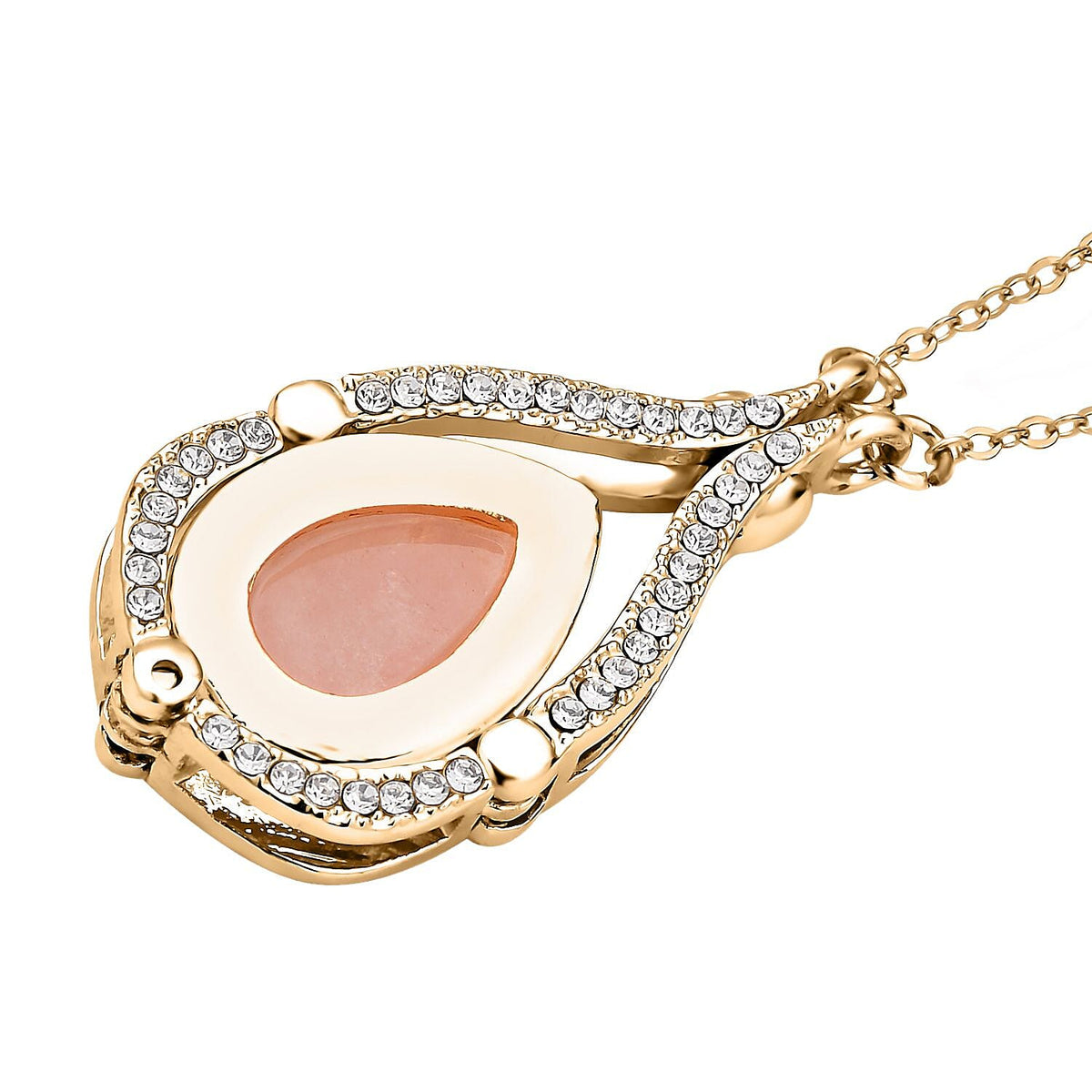 Rose Quartz and White Austrian Crystal Two Way Necklace (Size - 20 With 4 Inch Extender) in Yellow Gold Tone 7188696 5