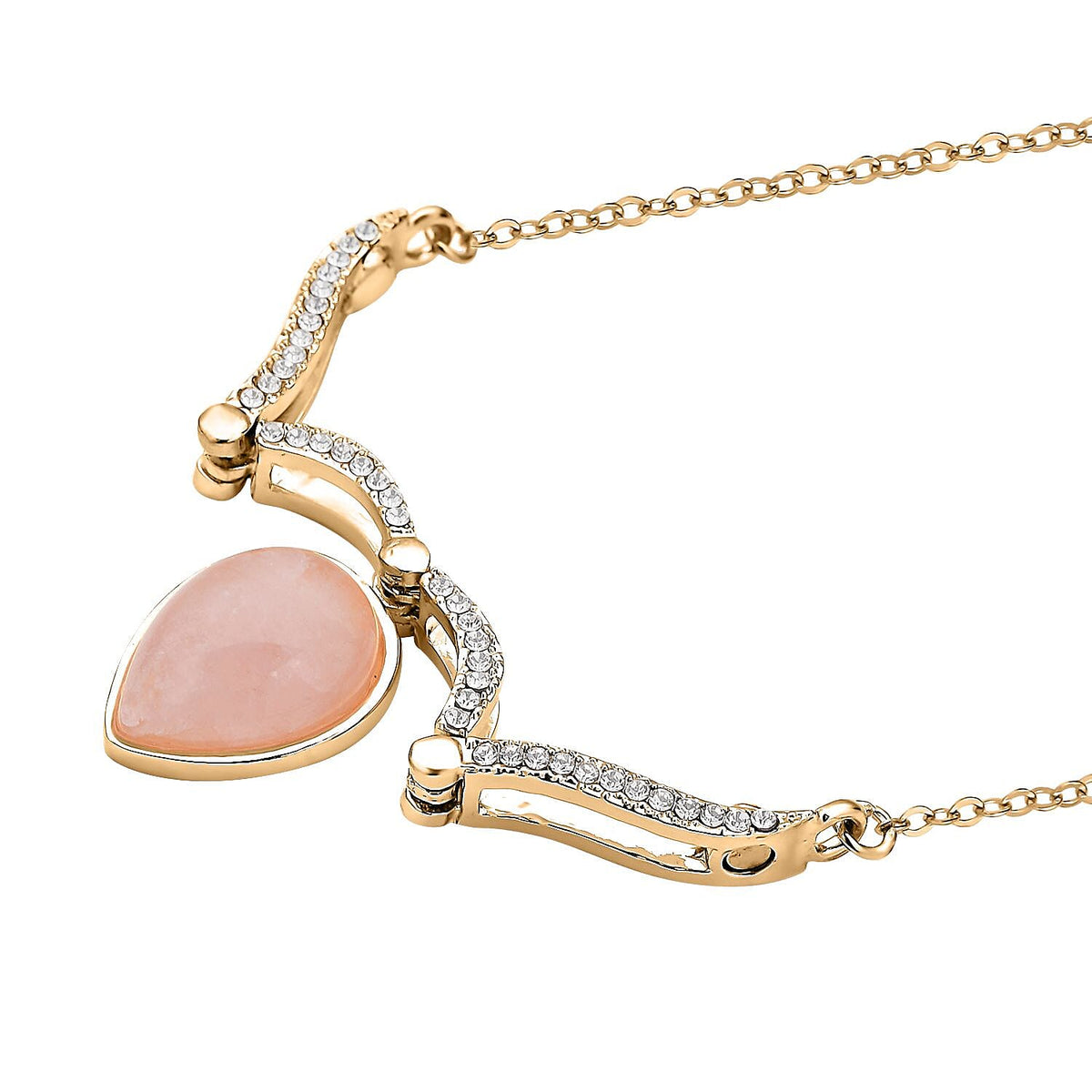 Rose Quartz and White Austrian Crystal Two Way Necklace (Size - 20 With 4 Inch Extender) in Yellow Gold Tone 7188696 7