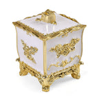 3-D Rose Themed Acrylic Storage Box with Cotton Swab Holder (Size 12x9x9 cm) - White - Gold