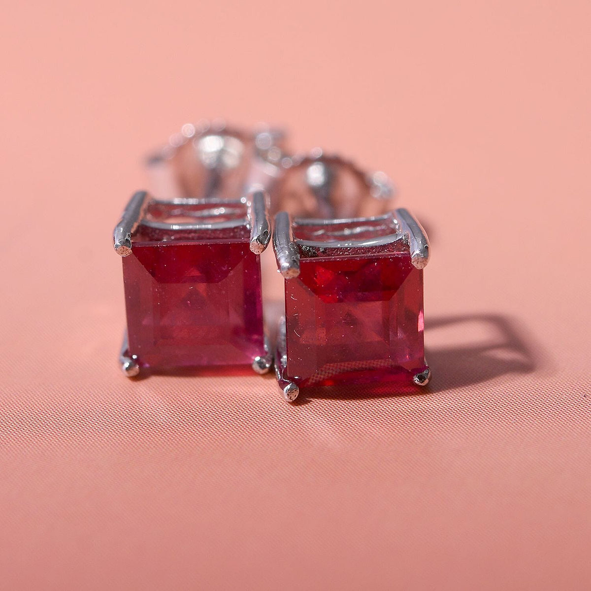 Rosey Delight 1.90 Ct AA African Ruby Solitaire Stud Earrings in 9K White Gold 7018449 2