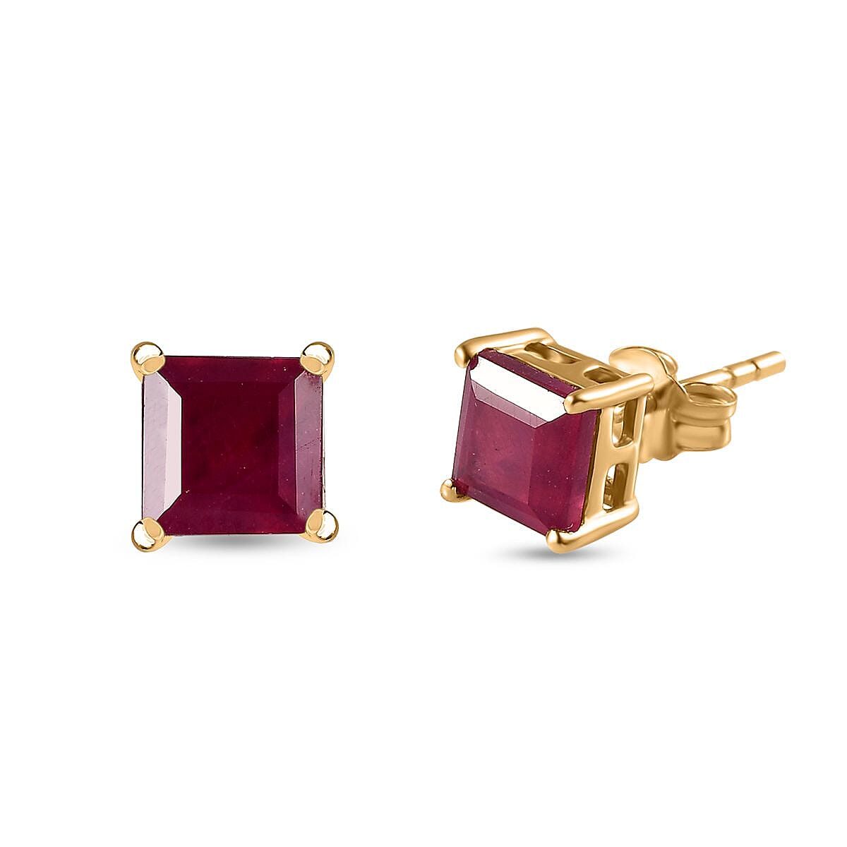 Rosey Delight 1.90 Ct AA African Ruby Solitaire Stud Earrings in 9K Yellow Gold 3551154 0