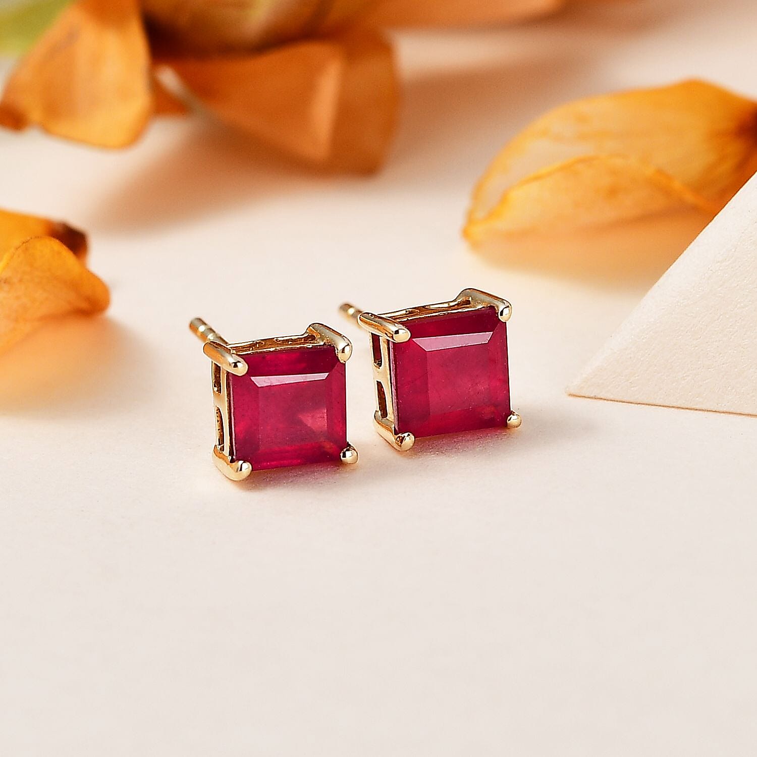 Rosey Delight 1.90 Ct AA African Ruby Solitaire Stud Earrings in 9K Yellow Gold 3551154 2