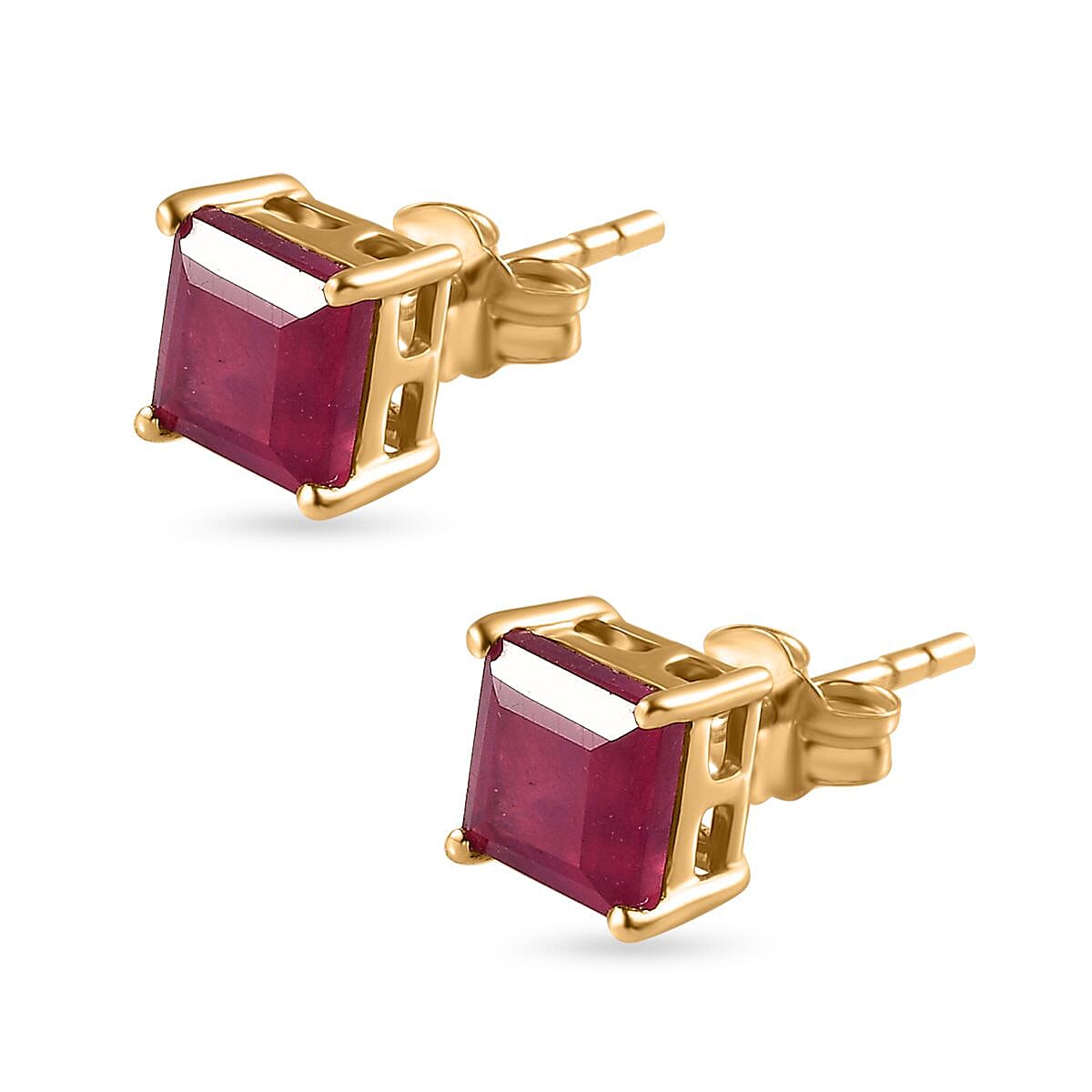 Rosey Delight 1.90 Ct AA African Ruby Solitaire Stud Earrings in 9K Yellow Gold 3551154 4