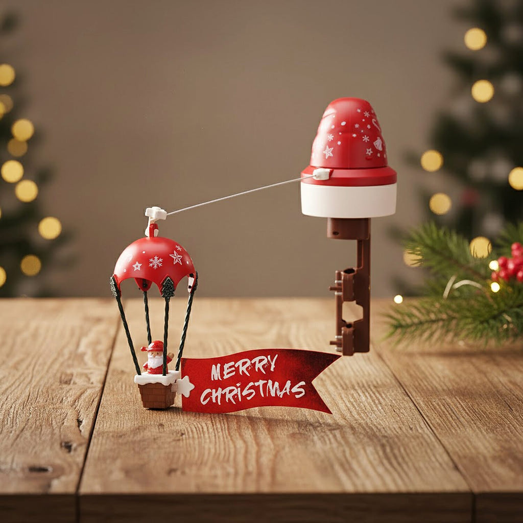 Rotating Christmas Tree Topper with Music & Lighting - Santa in a Hot Air Balloon, USB Type-C Powered