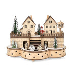 Rotating Plywood House with Music - 7 Warm LED Lights (Size-30x21x14cm) Requires 2xAA (Battery Not Inc.)