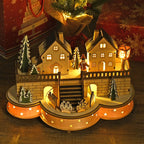 Rotating Plywood House with Music - 7 Warm LED Lights (Size-30x21x14cm) Requires 2xAA (Battery Not Inc.)