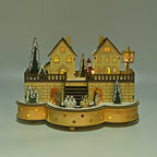 Rotating Plywood House with Music - 7 Warm LED Lights (Size-30x21x14cm) Requires 2xAA (Battery Not Inc.)