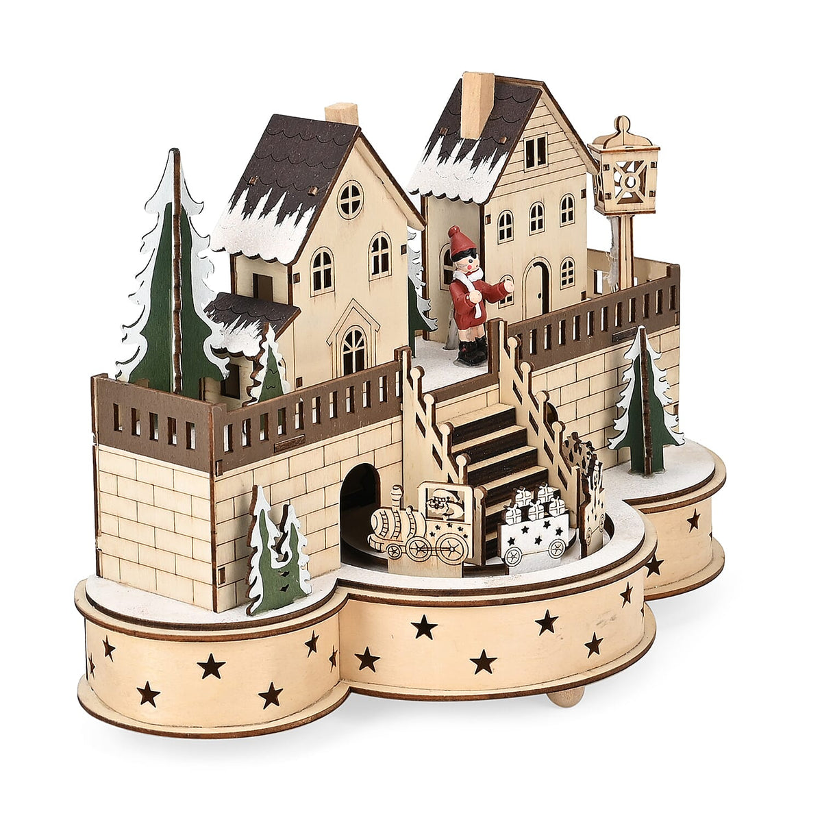 Rotating Plywood House with Music and 7 Warm LED Lights (Size-30x21x14cm) Requires 2xAA (Battery Not Inc.) 7595464 3